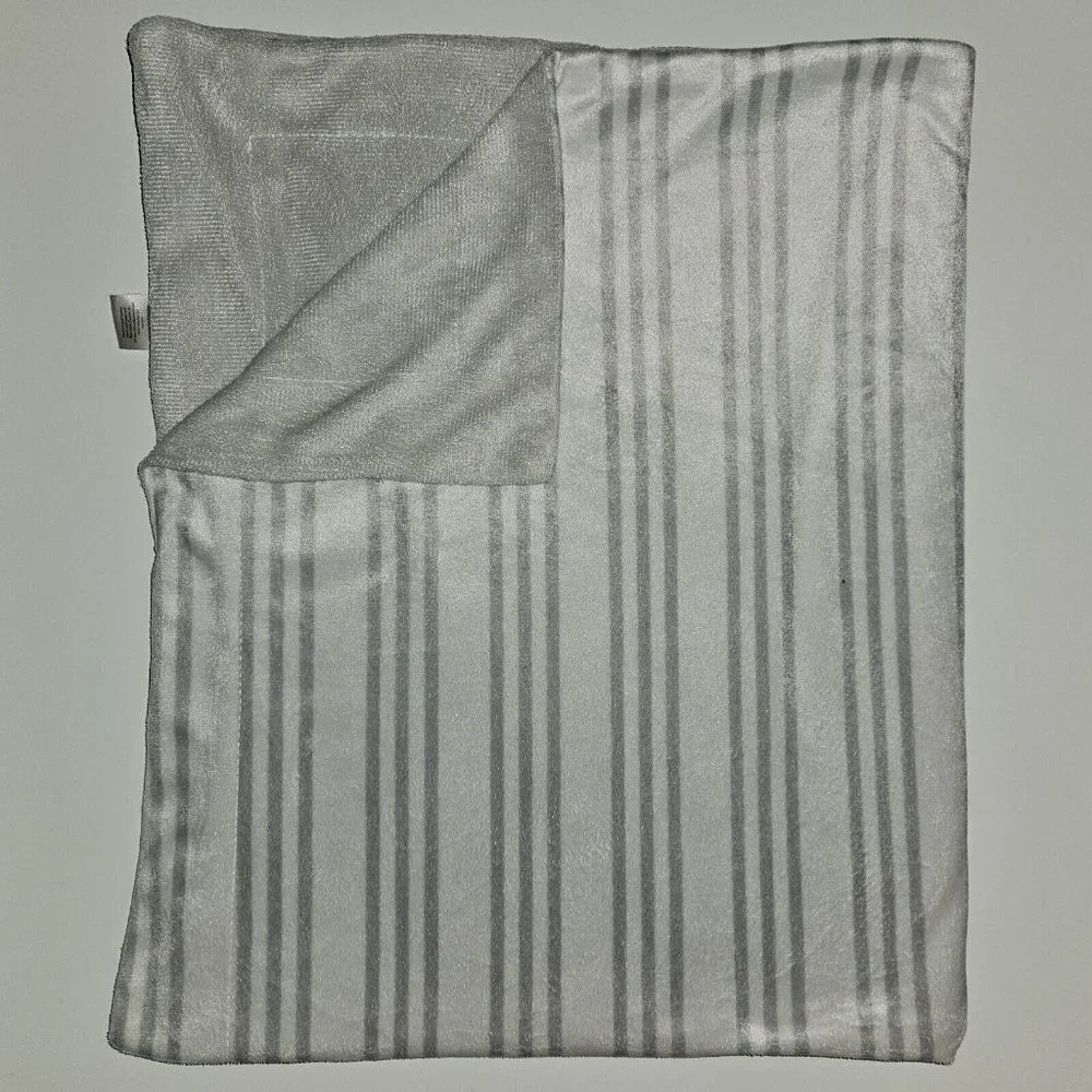 Lila & Jack Baby Blanket Gray White Stripe Lovey Fleece Silver Reversible 32x38